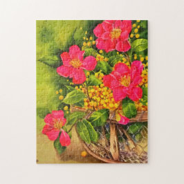 Quebra-cabeça Vintage Nature Blooming Flowoming Basket Watercolo