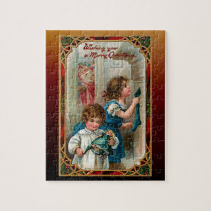Quebra-cabeça Vintage Pai Natal Crianças Quadro do Ornamentado