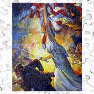 Quebra-cabeça Vintage Patriótica Lady Liberty American Flag Eagl