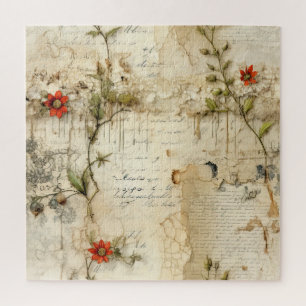Quebra-cabeça Vintage - Pergaminho - Carta de Amor com Flores (6