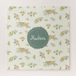 Quebra-cabeça Vintage Pink e Green Floral Fund Name