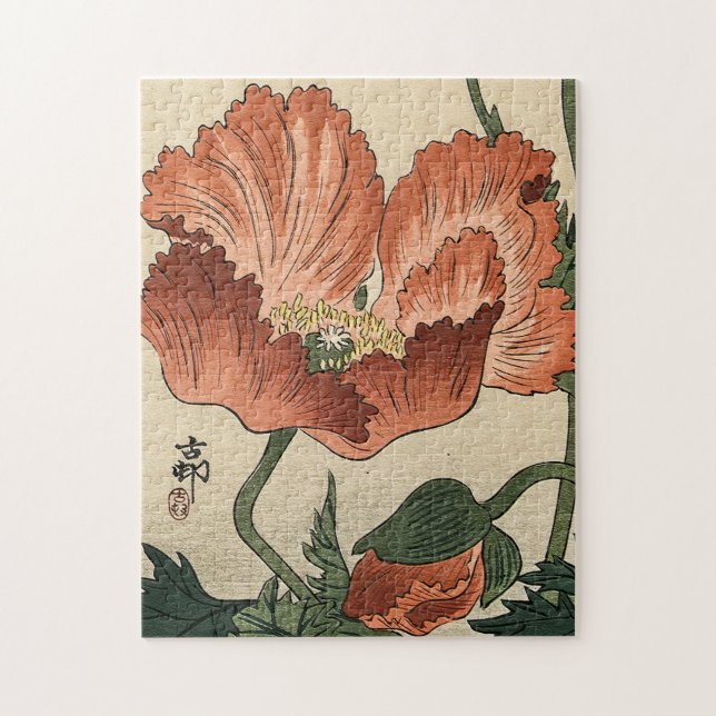 Quebra-cabeça Vintage Poppy Flower Japonês (Vertical)