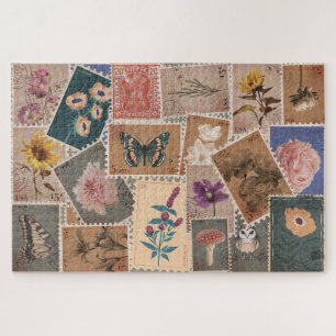 Quebra-cabeça Vintage Postal Flowers e Nature Stamps Collage