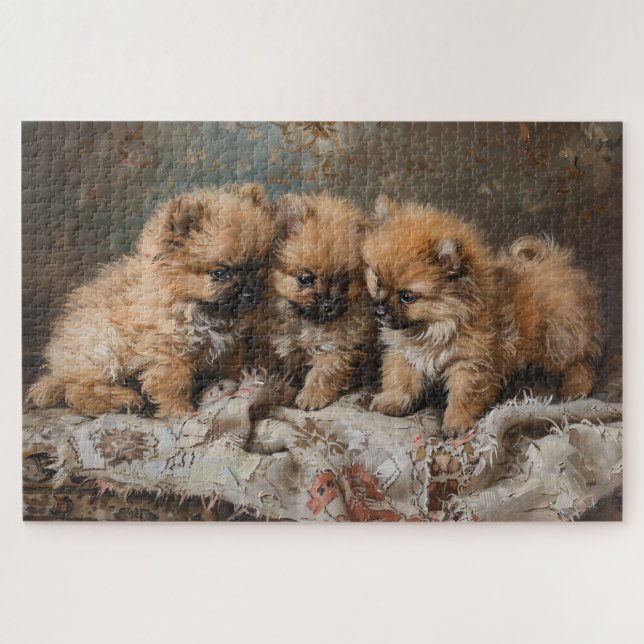 Quebra-cabeça Vintage Puppy Trio da Pomerânia (Horizontal)
