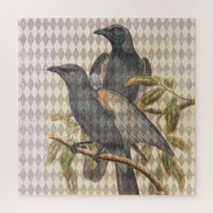 Quebra-cabeça Vintage Raven Ephemera no padrão Taupe Harlequin