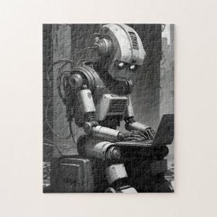 Quebra-cabeça Vintage Robot AI Retro Tech Cyberpunk
