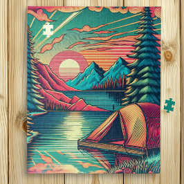 Quebra-cabeça Vintage, Rosa e Teal Camping, considerado