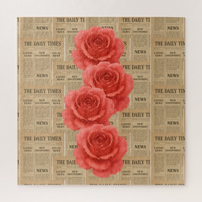 Quebra-cabeça Vintage Rosa no papel antigo (Vertical)