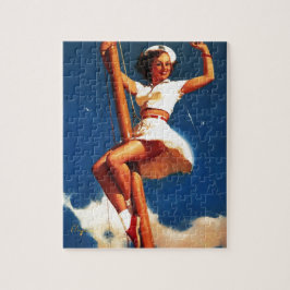 Quebra-cabeça Vintage Sail Boat Sailing Pin UP Girl