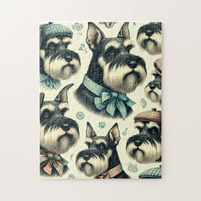 Quebra-cabeça Vintage Schnauzer Ilustração Sem Costura (Vertical)