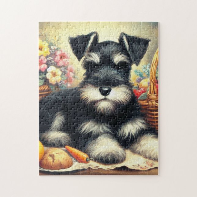 Quebra-cabeça Vintage Schnauzer Pintura (Vertical)