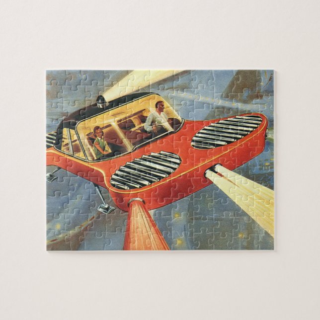 Quebra-cabeça Vintage Science Ficting Carro Voador Futurístico (Horizontal)