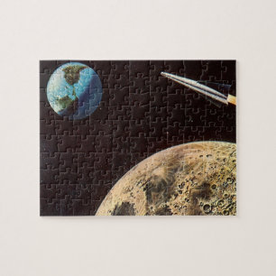 Quebra-cabeça Vintage Science Fiction, Rocket Ship Over the Moon