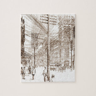 Quebra-cabeça Vintage Sepia Etching Utility Lines