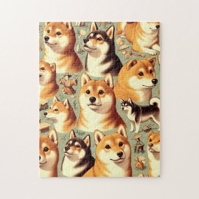 Quebra-cabeça Vintage Shiba Inu - Padrão sem costura (Vertical)