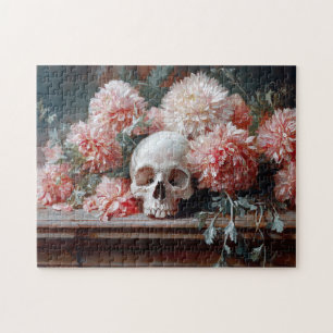 Quebra-cabeça Vintage Skull e Rosa claro Flowers
