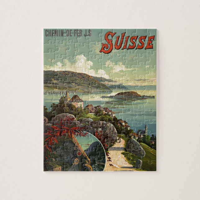 Quebra-cabeça Vintage Suiça Illustration Art (Vertical)