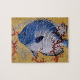 Quebra-cabeça Vintage Tropical Blue Fish Coral Marine Ocean Life