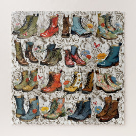 Quebra-cabeça Vintage Vestido em Velhas Boots Floral e Lace