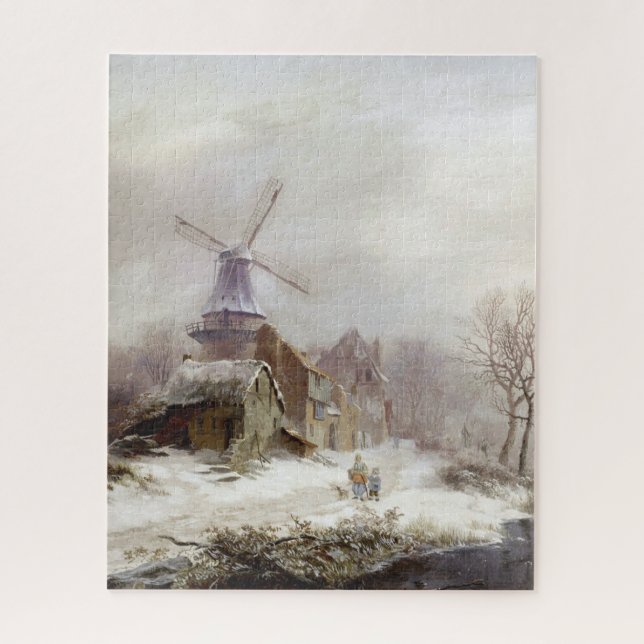 Quebra-cabeça Vintage Winter Windmill Snowscape e Paisagem (Vertical)