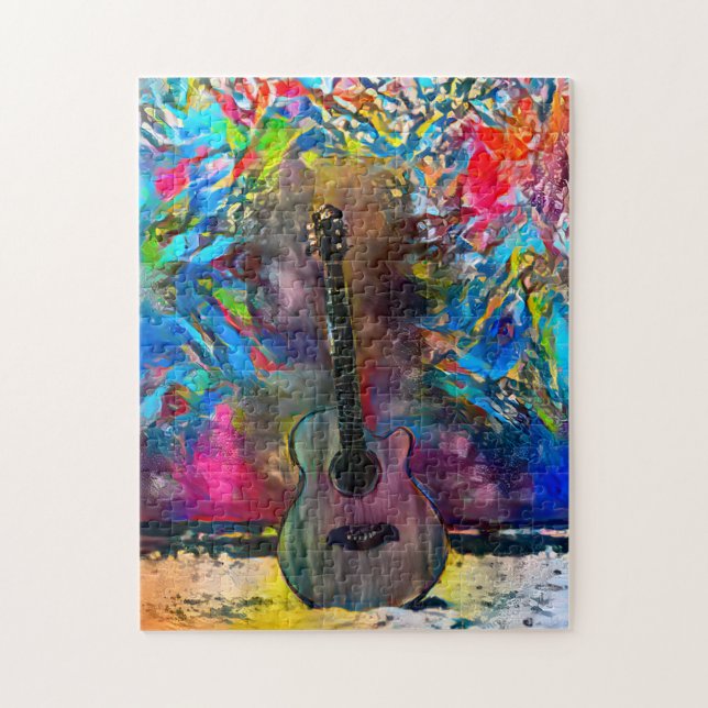 Quebra-cabeça Violão Abstrato Colorido | Desafio do Duro (Vertical)
