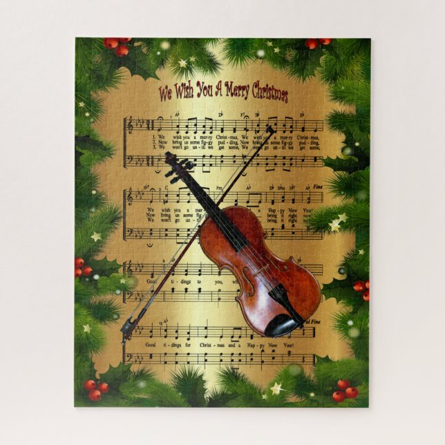 Quebra-cabeça Violin ~ "Desejamos Um Feliz Natal" ~ (Vertical)