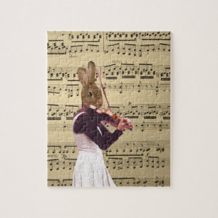 Quebra-cabeça Violinista engraçado do coelho de coelho