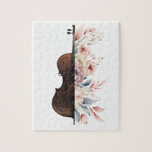 Quebra-cabeça Violino com flores.