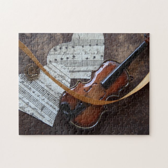 Quebra-cabeça Violino com livro e corações (Horizontal)