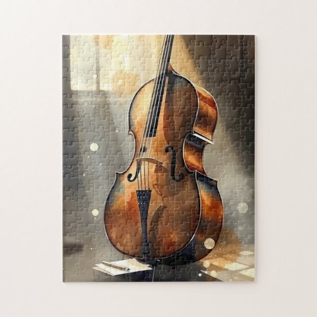 Quebra-cabeça violoncelo elegante em um estúdio com pouca ilumin (Vertical)