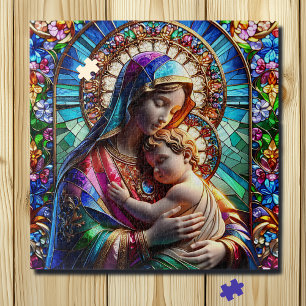 Quebra-cabeça Virgem Maria e Bebê Jesus Vidro Mantido