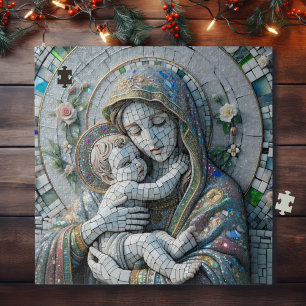 Quebra-cabeça Virgem Maria e Jesus Bebê Estátua do Mosaico