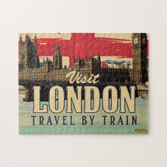Quebra-cabeça Visite o poster vintage de Londres (Horizontal)