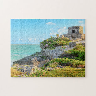 Quebra-cabeça Vista de ruínas de Tulum, deus do templo dos