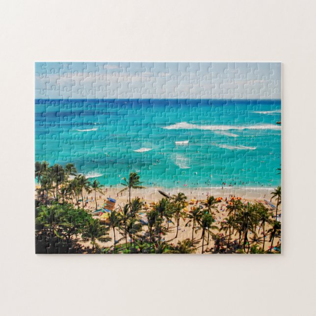 Quebra-cabeça Vista Elevada da Cena da Praia de Waikiki, Honolul (Horizontal)
