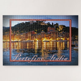 Quebra-cabeça Vista pintada de Portofino, Itália à noite - 20x30