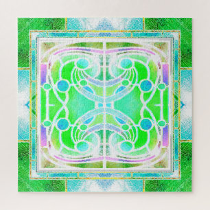 Quebra-cabeça Vitraça de Catedral em Verde Menta Fresco