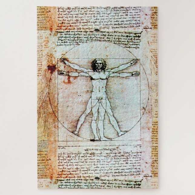 Quebra-cabeça VITRUVIAN MAN Leonardo Da Vinci - Pergaminho Antiq (Vertical)