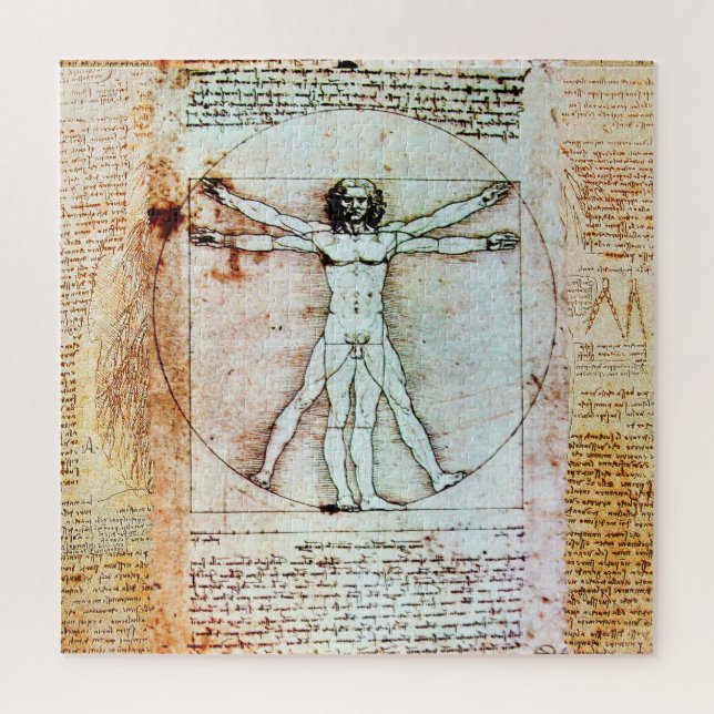 Quebra-cabeça VITRUVIAN MAN Leonardo Da Vinci - Pergaminho Antiq (Vertical)