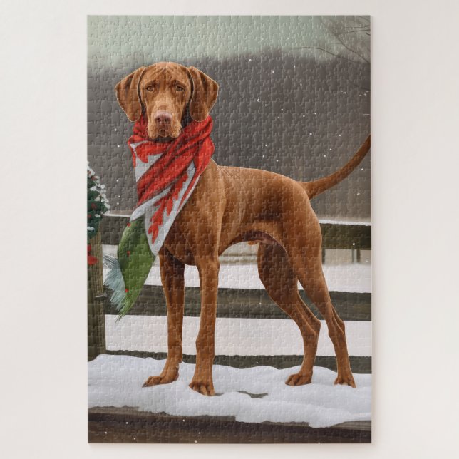 Quebra-cabeça Vizsla Cachorro na Neve Natal (Vertical)