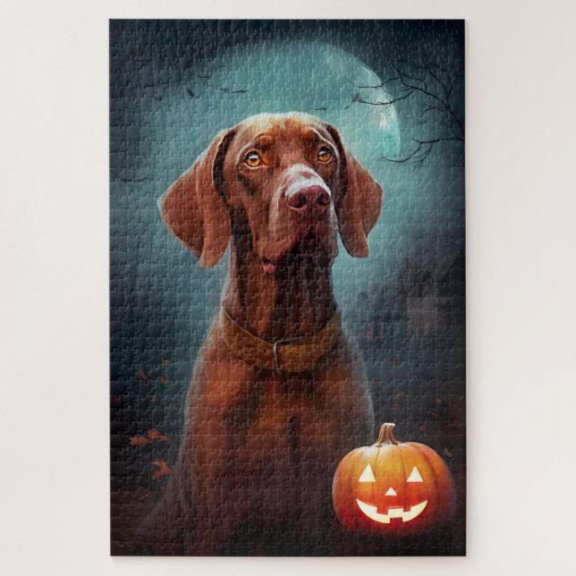 Quebra-cabeça Vizsla de Halloween com Abóboras Assustadoras (Vertical)