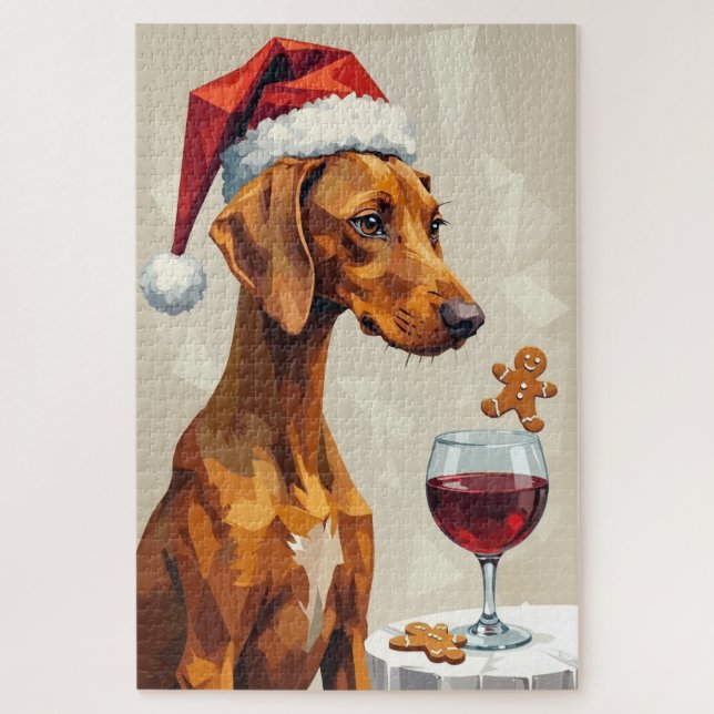 Quebra-cabeça Vizsla Modern Christmas Treat Pointer Hat (Vertical)