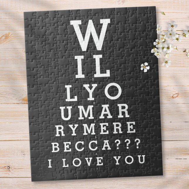 Quebra-cabeça Você Vai se Casar Comigo Gráfico de Óptica de Cost (Will You Marry Me Marriage Custom Optician Chart Jigsaw Puzzle)