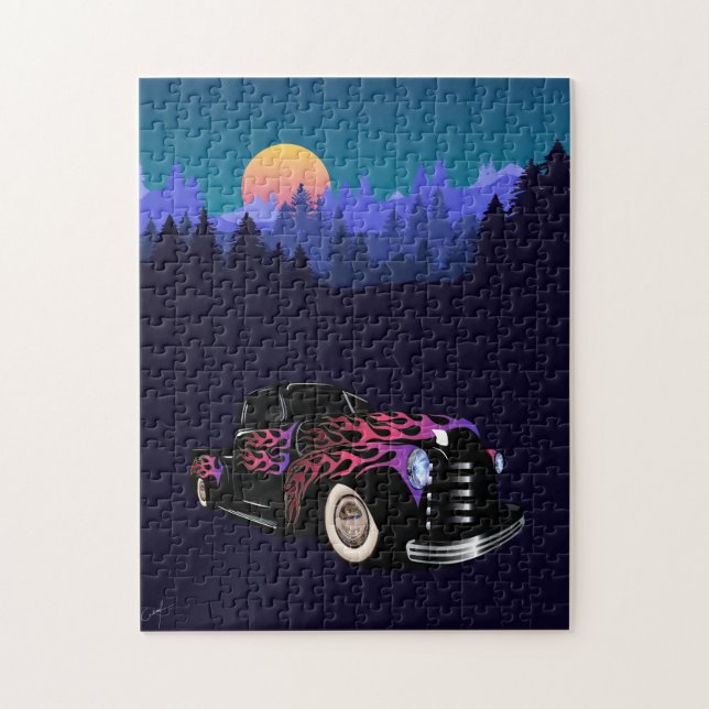 Quebra-cabeça Voiture coucher de soleil hot rod (Vertical)