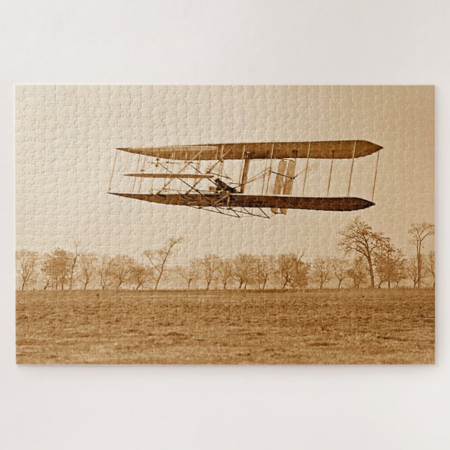Quebra-cabeça Voo 85 Orville Wright Bi-plano C 1904 Sepia (Horizontal)