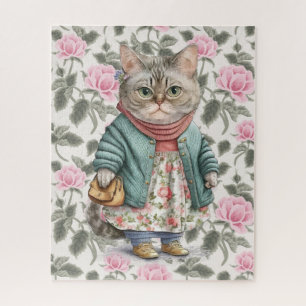 Quebra-cabeça Vovó Cachorro Gato Rosa-Floral Suéter De Apron