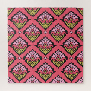 Quebra-cabeça Wallpaper Oriental Damask Floral Sem Costura