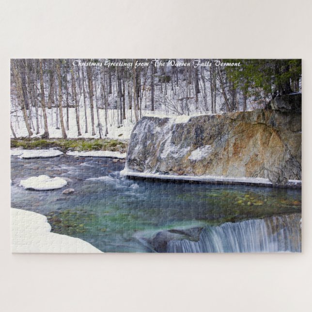 Quebra-cabeça Warren Falls Vermont. Saudações de Natal (Horizontal)