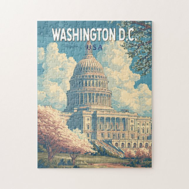 Quebra-cabeça Washington DC Capitol Viagem Arte Vintage (Vertical)