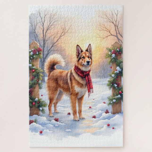 Quebra-cabeça Watercolor Belgian Tervuren Garland Christmas (Vertical)